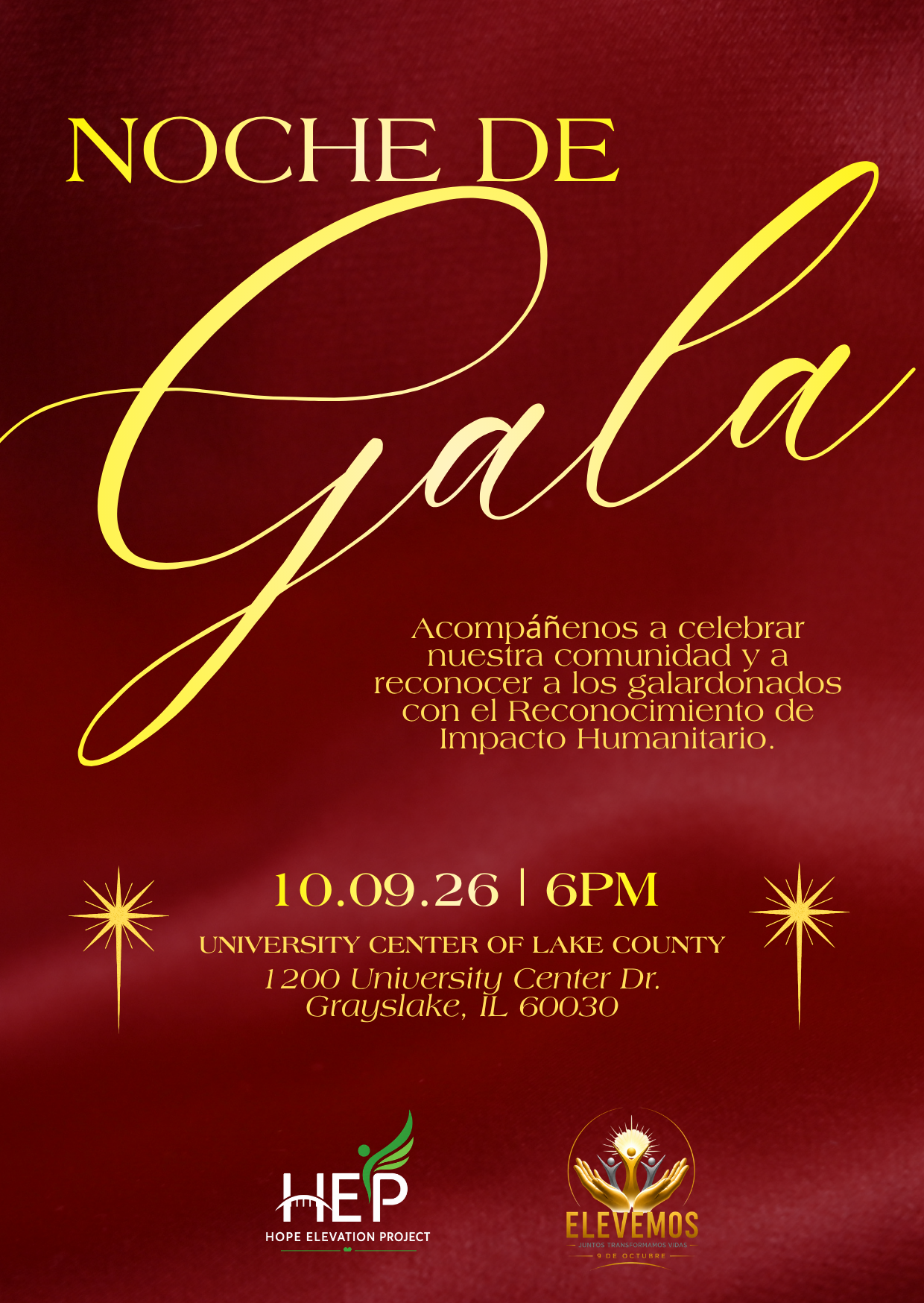 Noche de Gala 2026 - Hope Elevation Project, October 9, 2026 at University Center of Lake County